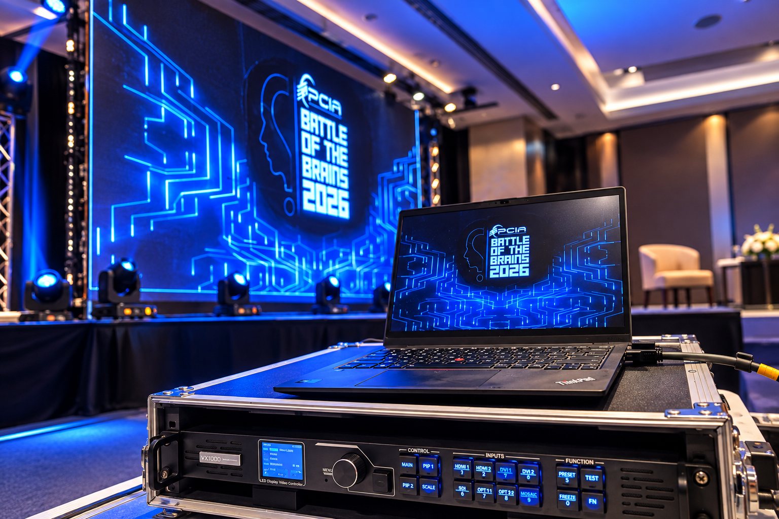 LED wall and AV control setup at PCIA Battle of the Brains 2026